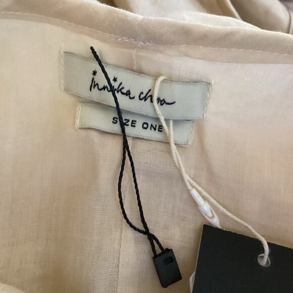 Innika Choo Ramie Linen Pleated Lattice Dress Irish Cream 1 S NWT $328 - Picture 8 of 12